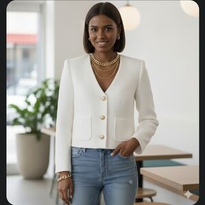 Elie Tahari Textured Cream Blazer